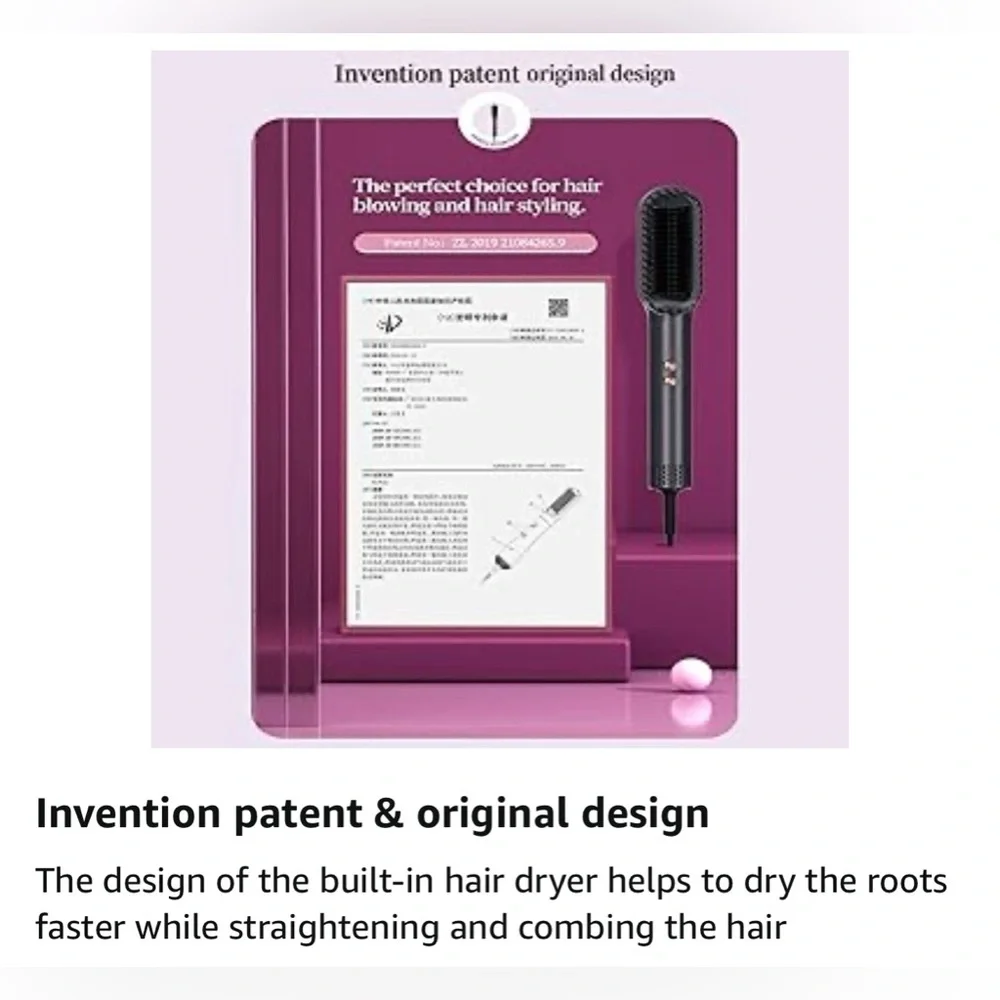 Hair Straightener Brush - Ring Hair Straightener Comb & Hair Dryer 2 in 1